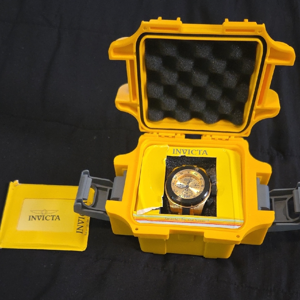 Invicta Gold and Black Watch in Yellow Case